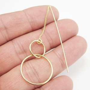 Orecchini a filo, orecchini a catena lunga, cerchio rotondo collegato, orecchini a bottone, fili per orecchini in ottone, creazione di gioielli, placcato oro vero - GH998