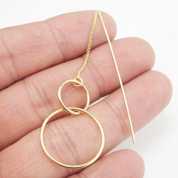 Threader Earrings, Long Chain Earrings, Linked Round Circle, Stud Earrings, Brass Earring Wires, Jewelry Making, Real Gold Plated - GS999