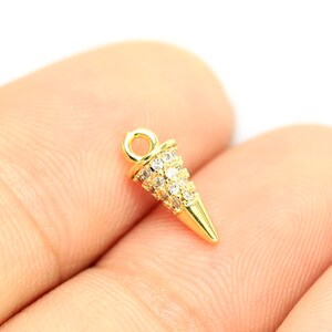 6pcs Cubic Cone Charms, CZ pave Earring Charms, Spike Charm For Jewelry Making, Bracelet Charm, Necklace Pendant, Real Gold plated - G099