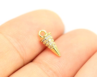 6pcs Cubic Cone Charms, CZ pave Earring Charms, Spike Charm For Jewelry Making, Bracelet Charm, Necklace Pendant, Real Gold plated - G099