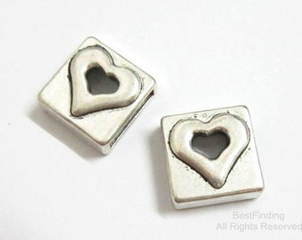 10 deslizadores de cuero cuadrados con relieve de corazón de 10 mm -FF94