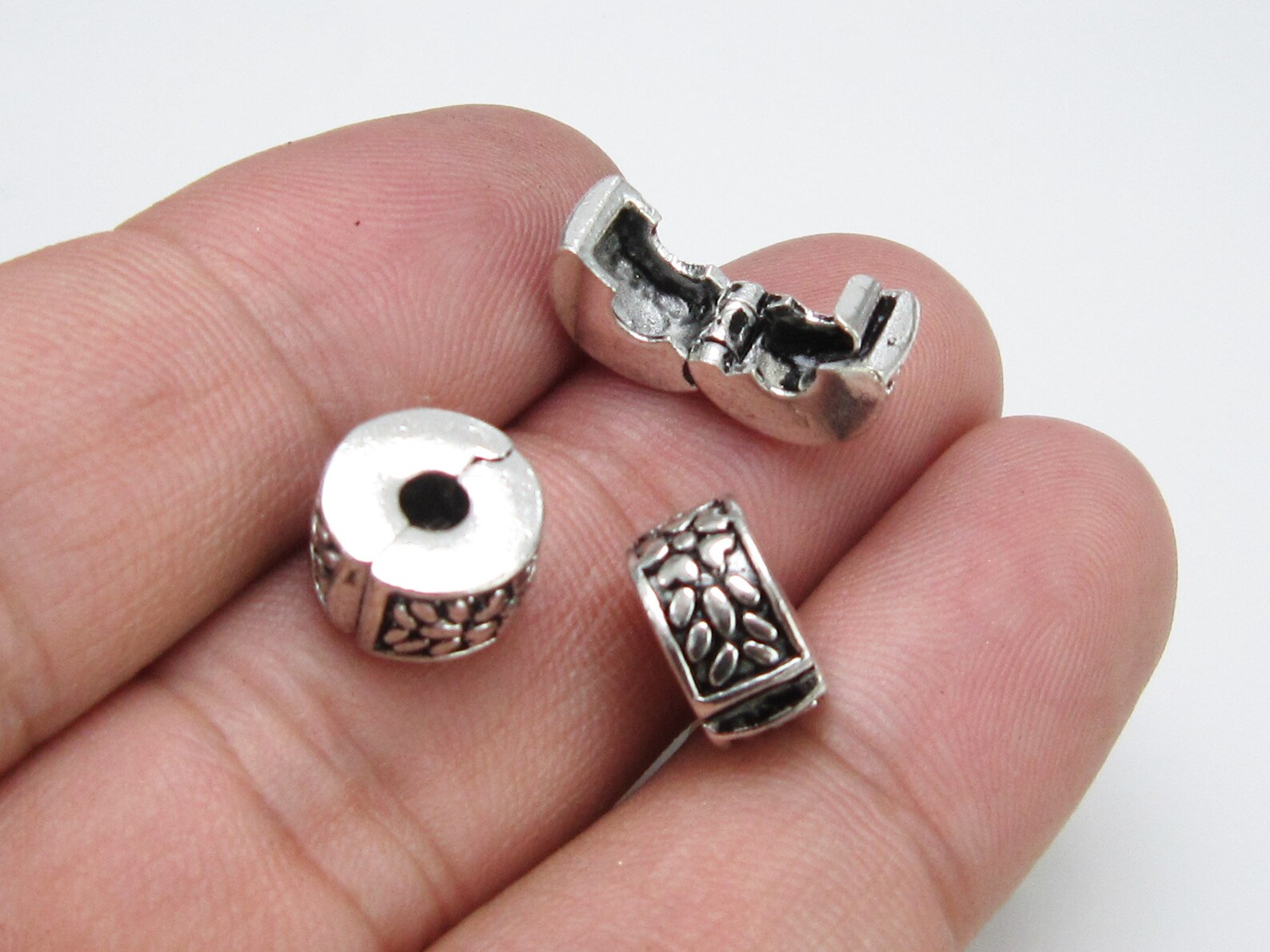 Dainty Flower Stopper Beads Clip Lock Beads Silver Tone Etsy