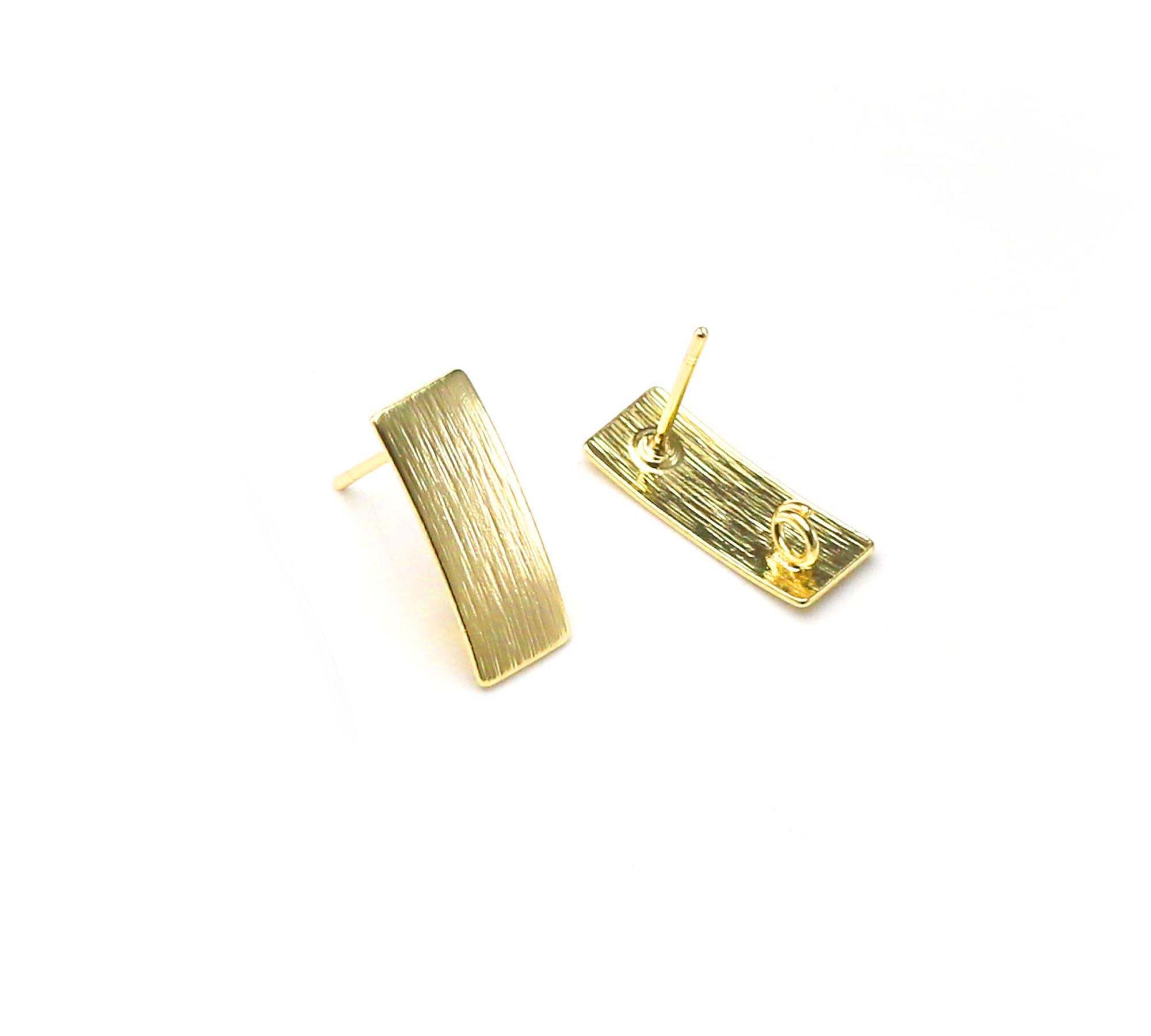 Textured Rectangle Ear Posts, Arched Rectangle Earring Studs, Real Gold ...