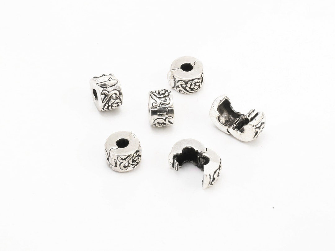 Dainty Rose Stopper Beads, Clip Lock Beads, Silver Tone Metal Beads