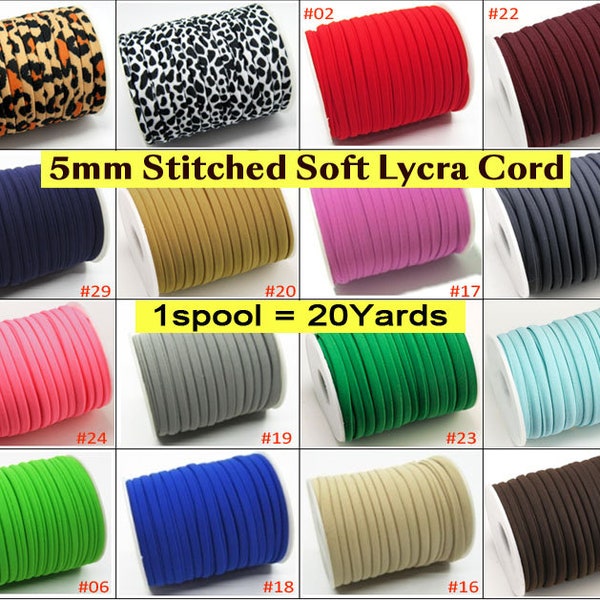 Cordoncino Lycra, Cordoncino elastico morbido, 5mm, Cordoncini in nylon spandex, Strisce di tessuto cucite, Cinghie per bikini da bagno, Cordoncino per bracciale, Creazione di gioielli