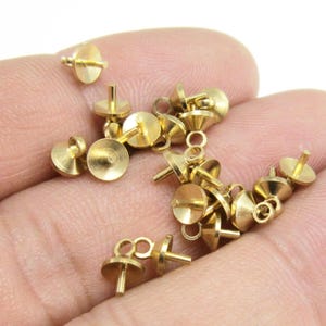Brass Bail Pins, Peg Bails For Pendant, 7x5mm, Eye Pins for Half-drilled Beads, Pearl Cup Bails, Jewelry Charm Making - R1674