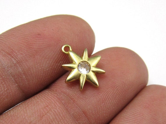 CZ Star Charm, Earring Charms for Hoops, Mini Star Brass Charm