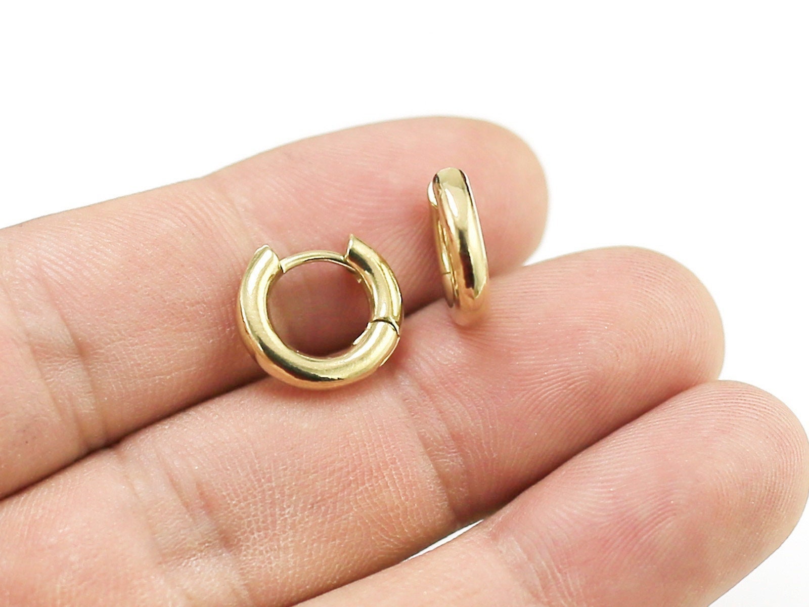 Chunky Hoop Earrings, Thick Huggie Hoop Earrings, 14x13x3mm