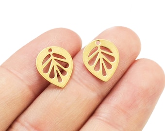 Tiny Leaf Earring Charm, Hollow Leaf Brass Charms, 13.7x10.8x0.8mm, Earring Findings, Bracelet Charms, Jewelry Making - R804