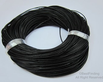 Cordón de cuero redondo de 2 mm, tiras de cuero negro, cordón de cuero genuino, cordón de collar