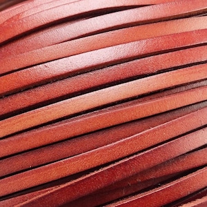 5mm Leather Cord, Distressed Leather Strips, Antique Coral Brown, Genuine cow leather, Garnet, 5x2mm Flat Leather Cord, Bracelet Making