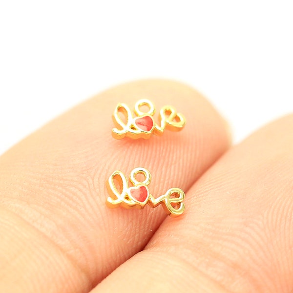 10pcs Enamel Heart Love Charms, Real Gold plated Charms For Earrings, Mini Bracelet Charm, Designer Charms, Jewelry making - G096