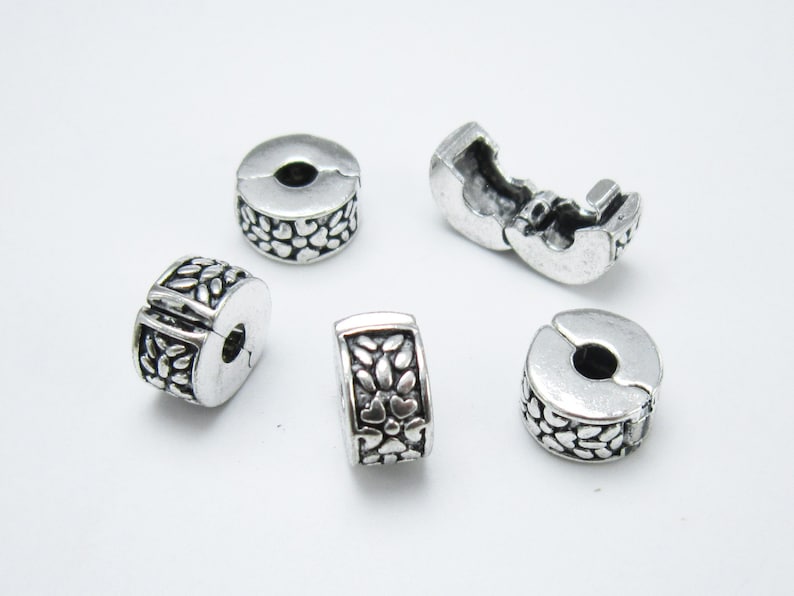 Dainty Flower Stopper Beads Clip Lock Beads Silver Tone Etsy