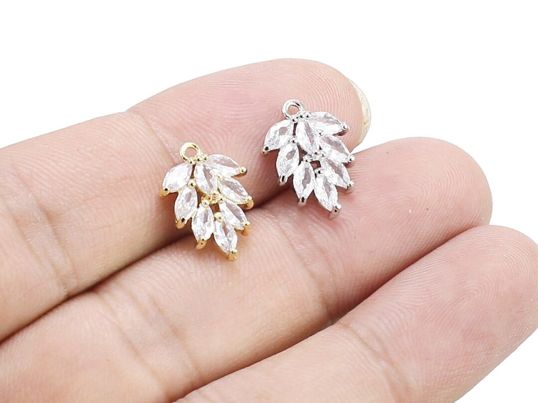 CZ Leaf Earring Charm, Leaf Charms for Jewelry Making, Cubic