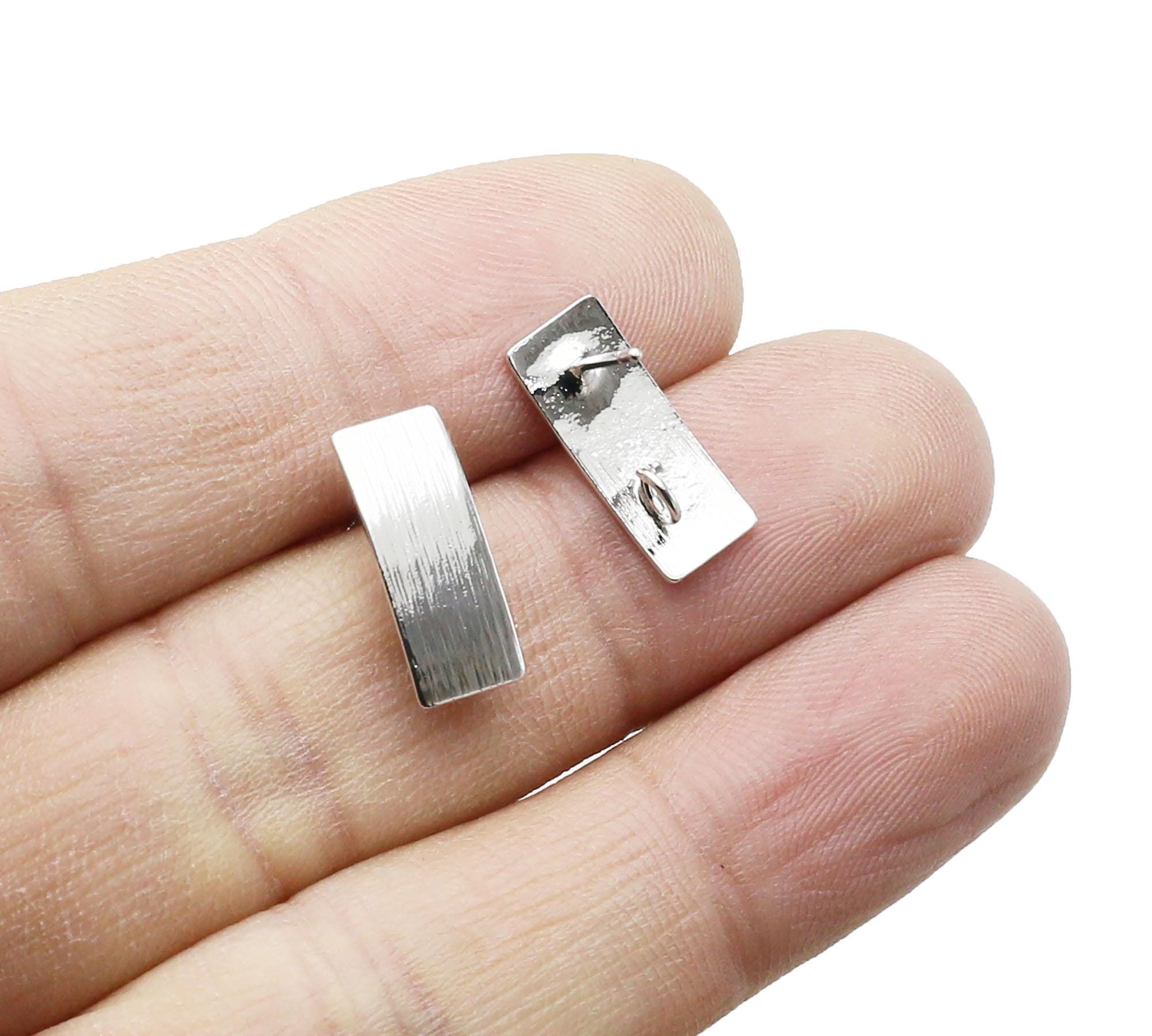 Textured Rectangle Ear Posts, Arched Rectangle Earring Studs, Real Gold ...