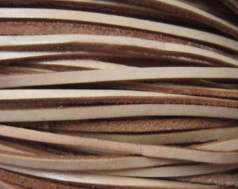 3mm Leather Lace, Natural color, Genuine leather cord, 3x2mm, Flat leather strip