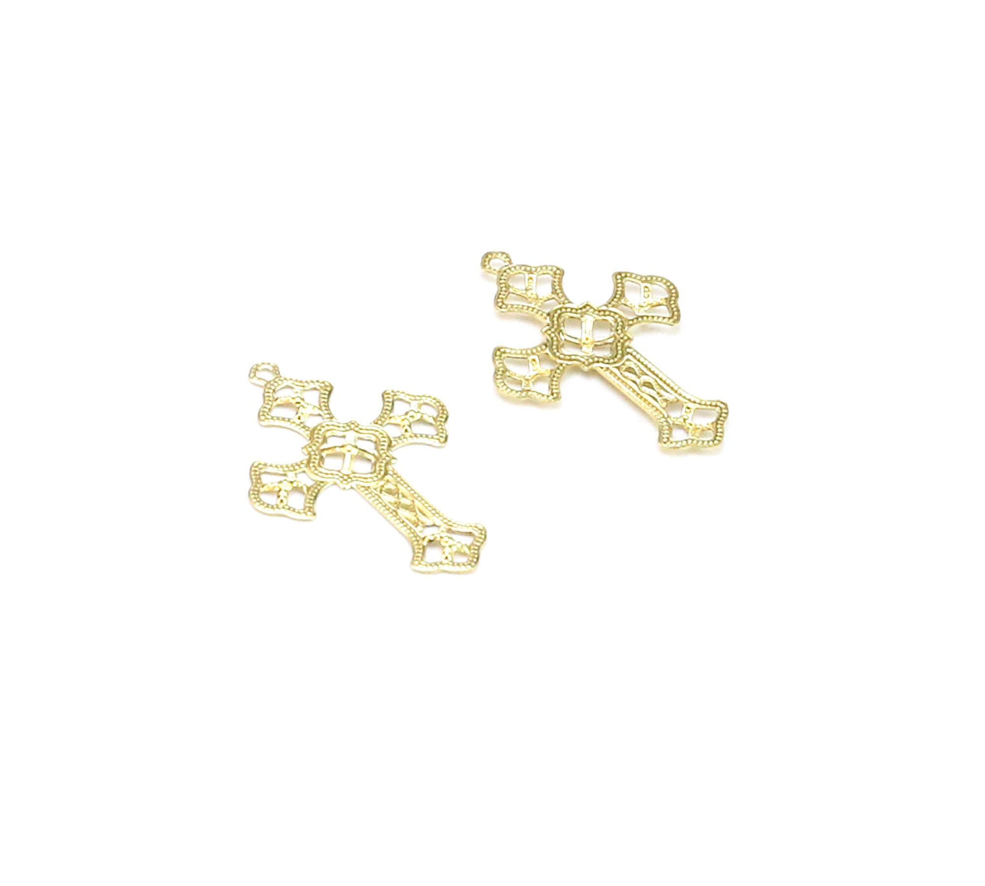 Filigree Cross Charm, Brass Charm for Jewelry Making