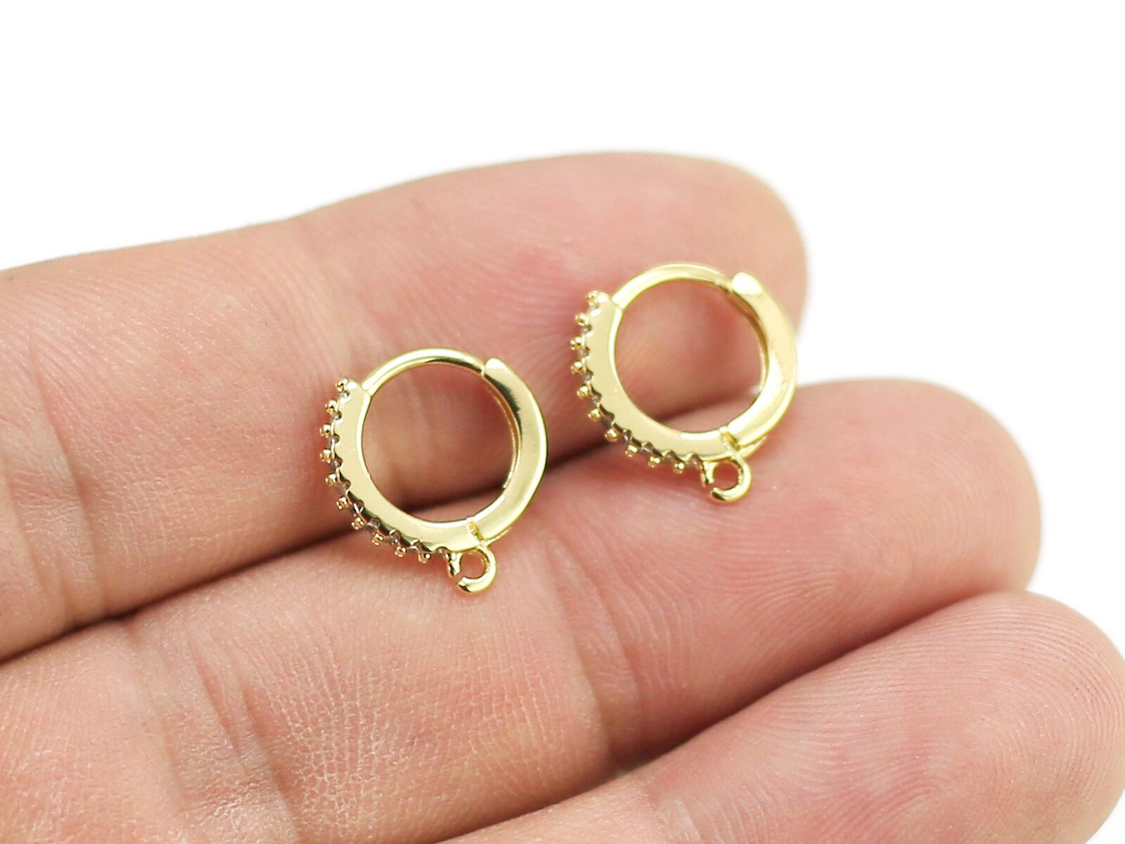 Hoop Earrings, CZ Huggie Hoops, 8mm Tiny Hoop Earrings, 14K