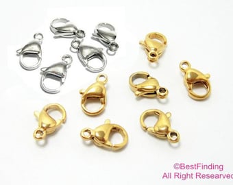 Stainless steel Lobster Clasp, Bracelet Clasp, Necklace Closure, Chain Connector, Jewelry Making Supplies, 10mm 12mm 15mm