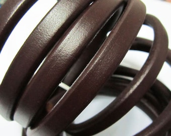 Brown Licorice Leather Cord, 10x6mm, Leather Bracelet Making, Thick Genuine Cow Leather, Jewelry Supplies - 1meter