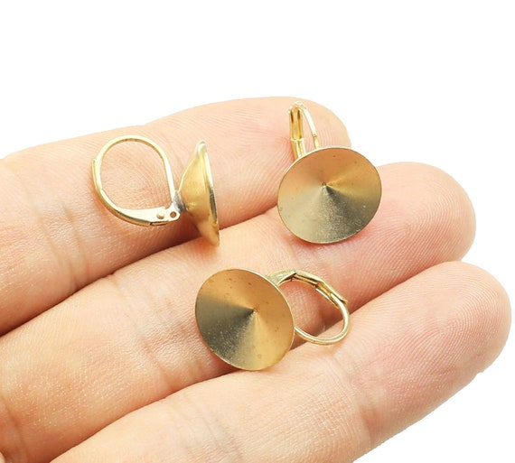 Brass Ear Clip, Round Point Crystal Setting, Leverback Earrings