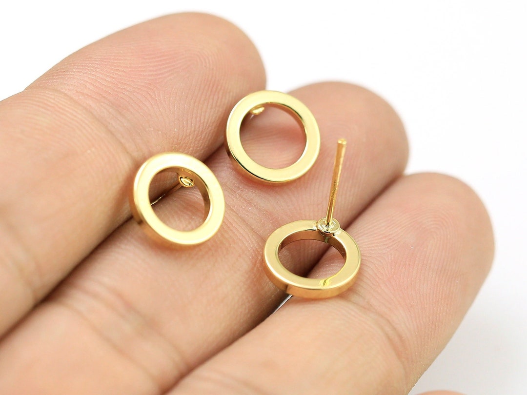 Round Circle Stud Earrings, Round Earrings, Brass Earrings, 10mm, Real ...