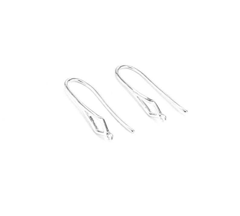 May include: Two silver earring hooks with a diamond-shaped opening at the top.