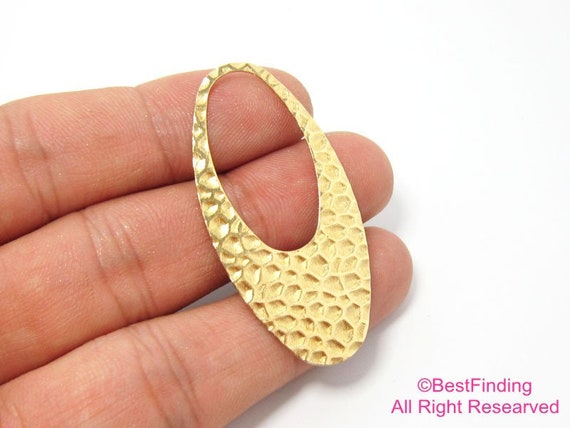Brass earring findings Hammered brass oval pendant 49x24mm Earring charm R038