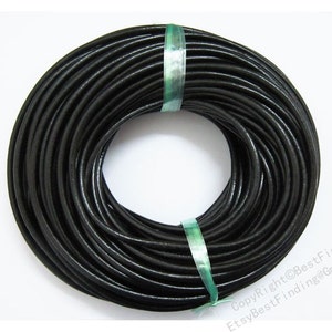 4mm Leather cord Soft Genuine 4mm Round leather cord Black - 3meters