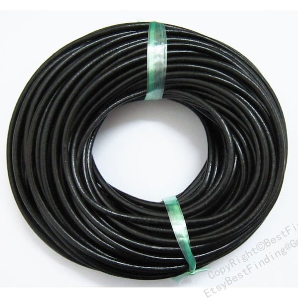 4mm cordón de cuero suave genuino 4 mm cordón de cuero redondo negro - 3 metros