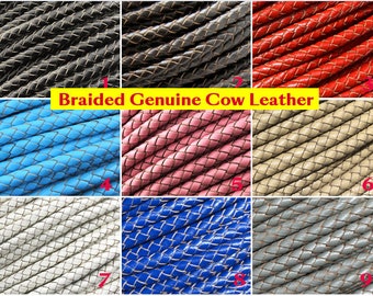 5mm Round leather cord, Braided Leather strips, Bolo Leather Bracelet Making, Necklace Cords, Genuine Leather, Jewelry Supplies