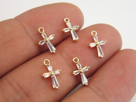 CZ Cross Earring Charms, Tiny Cross Charms for Jewelry Making, Bracelet  Ornament, Real Gold Plated G049 