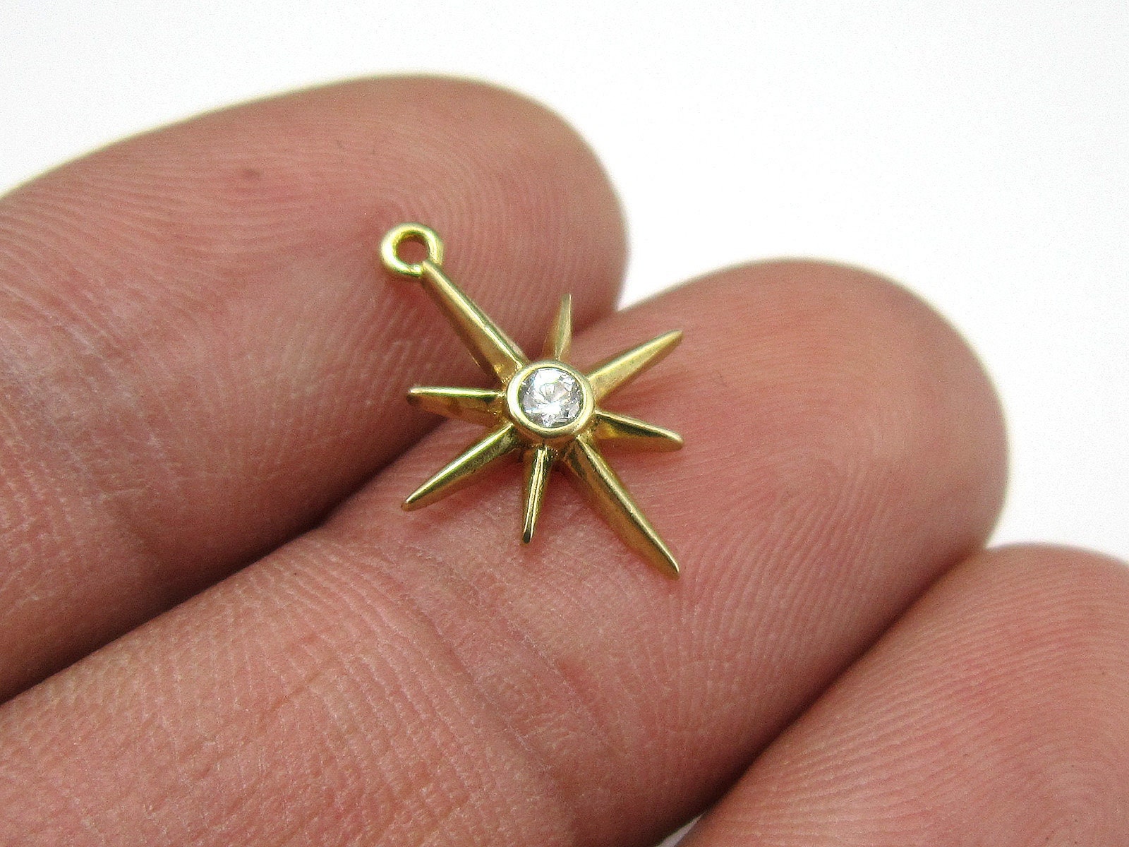 CZ North Star Charms, Mini Star Earring Charms, Star Charms For Hoops, Necklace Pendant, 17x12.5x2.6mm, Jewelry Making - R1610