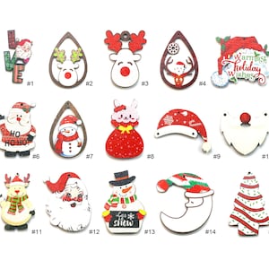 10pcs - Wooden Earring Charms, Santa Claus, Snowman, Reindeer, Red Hat, Tree, Engraved Christmas Charm, Earring Findings, Jewelry Making