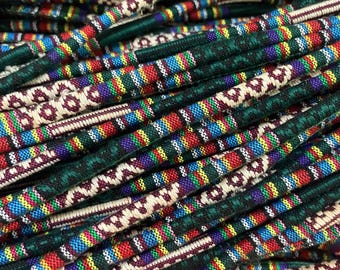 Fabric ethnic cord, Dark green, Cotton Textile wrap cord, Embroider cord, Bracelet Making, Jewelry Supplies
