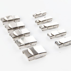 5-delige roestvrijstalen sluiting horlogeband klauwsluiting platte lederen sluiting, 5x3mm 6x3mm 8x3mm 10x3mm 12x3mm 14x4mm 18x4mm, siliconen armbandsluiting afbeelding 2