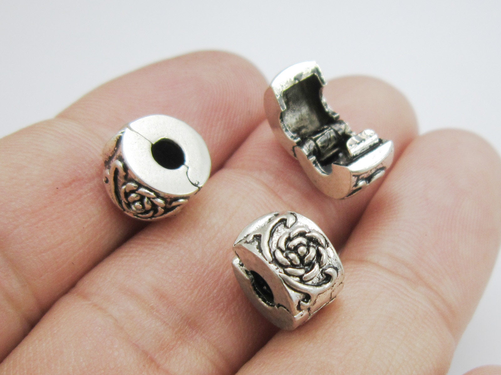 Dainty Rose Stopper Beads Clip Lock Beads Silver Tone Metal Etsy