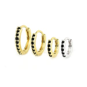 Black Zircon Ear Hoops, Stacking Earrings Making, 6.5mm 8.5mm 10.5mm, Earring Findings, Real Gold Plated, Jewelry Making - GH030