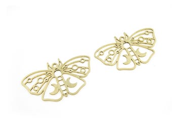 Brass Moth Charm, Butterfly Earring Charms, Earring Findings, Raw Brass Findings, 35.7x20.8mm, Jewelry Supplies -R1454
