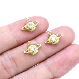 CZ Planet Earring Charm, Jewelry Making Charm, Celestial Charms, Earring Findings, Raw Brass, 12.7x9.5mm - R2604