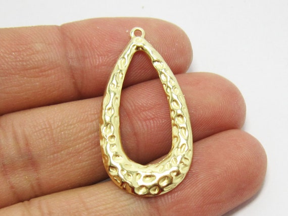 Hammered Drop Earring Charms, Teardrop Brass Charm, 35x18mm