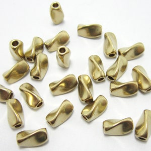 Brass Tube Beads, Twisted Brass Spacers, 8x4.5mm, Solid Brass Beads, Brass Necklace Sliders, Jewelry Making - R1418