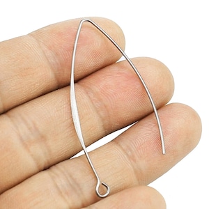 Stainless Steel Earring Wires, Earring Hooks, Flat Side Ear Wires, 53x25.5mm, Silver Tone, Earring Supplies, Jewelry Making - S020