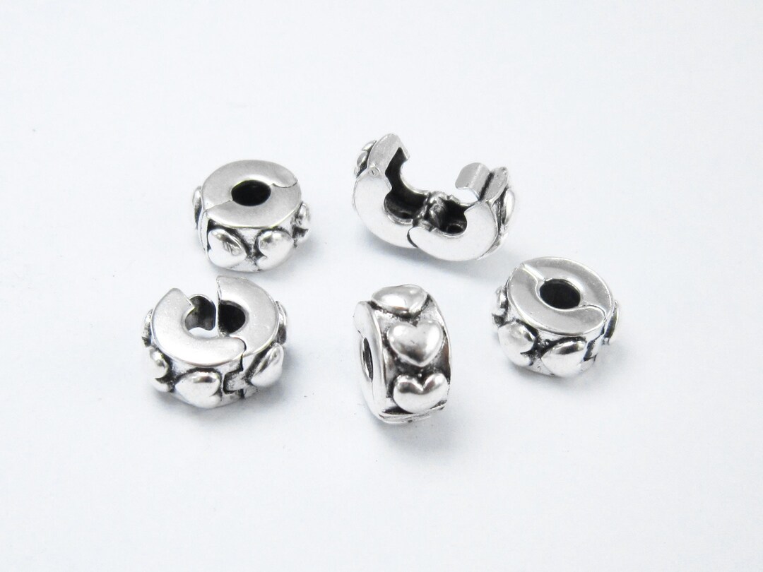 Heart Stopper Beads, Clip Lock Beads, Silver Tone Brass Beads, European