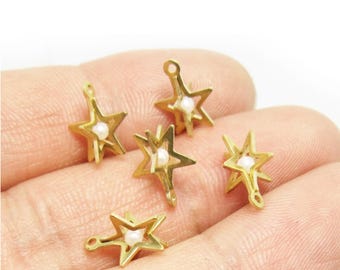 Charm de estrella maciza, perla en el interior, charms para pendientes para la fabricación de joyas, adorno DIY, 11x9,2 mm, componentes para pendientes -R824