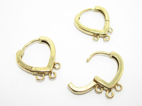 Brass Earrings with loop, Leverback earrings, Heart shaped  earring hoops, Jewelry making R1045