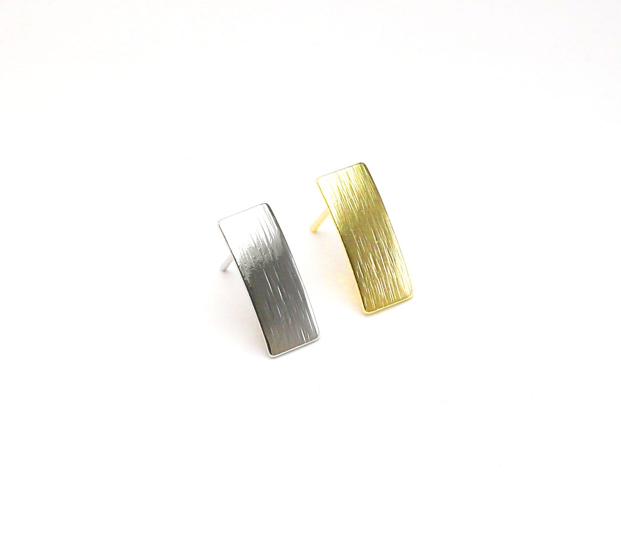 Textured Rectangle Ear Posts, Arched Rectangle Earring Studs, Real Gold ...