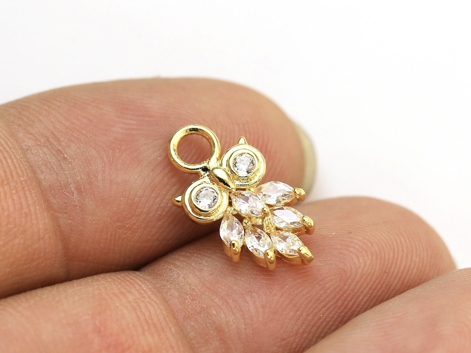 6pcs CZ Owl Earring Charms, Detachable Dainty Animal Charm, Real Gold plated, Earrings Making, Jewel
