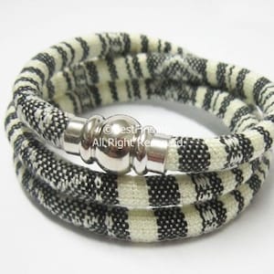 Round Fabric ethnic cord White / Grey Stitched cotton Embroider cord