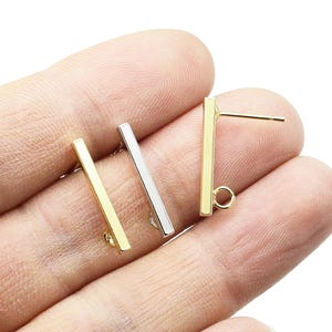 Bar Stick Earrings, Earring Post with loop, Real Gold Plated, Earring Studs, Earrings Making, Jewelry Supplies, 15mm, 20mm - GS213 GS256